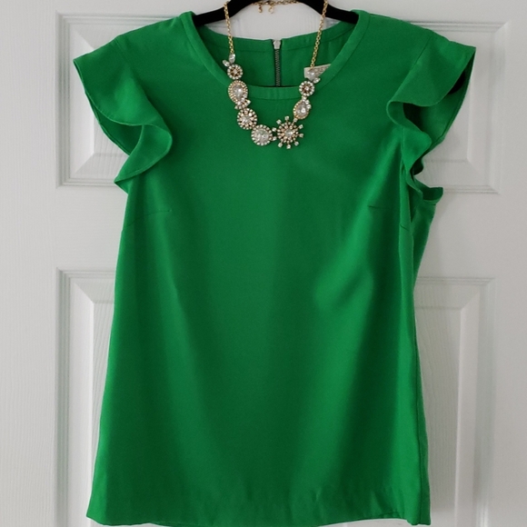 J. Crew Tops - J. Crew Kelly Green Flutter Sleeve Blouse 2